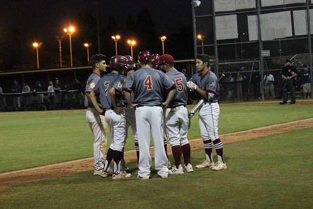 Boys Varsity gathering after a time out