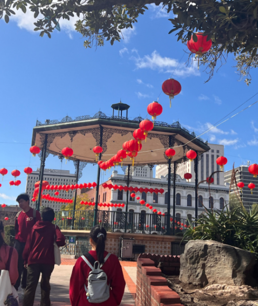 While walking over to the Chinese American Museum, we spotted a gazebo filled with many Chinese Lanterns flowing in the wind. 