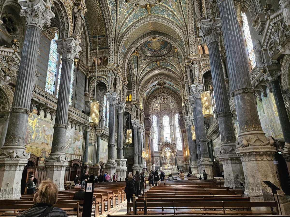 The interior of the Basilique Notre-Dame de Fourvière. We took a funicular to the top of a huge hill in order to get here.
