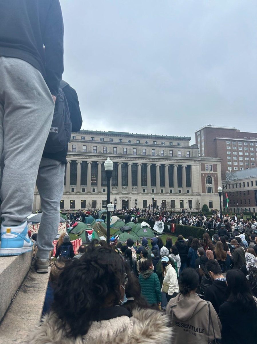 Students gathered by Columbia Universitys campus protesting. Photo courtesy of Jane.