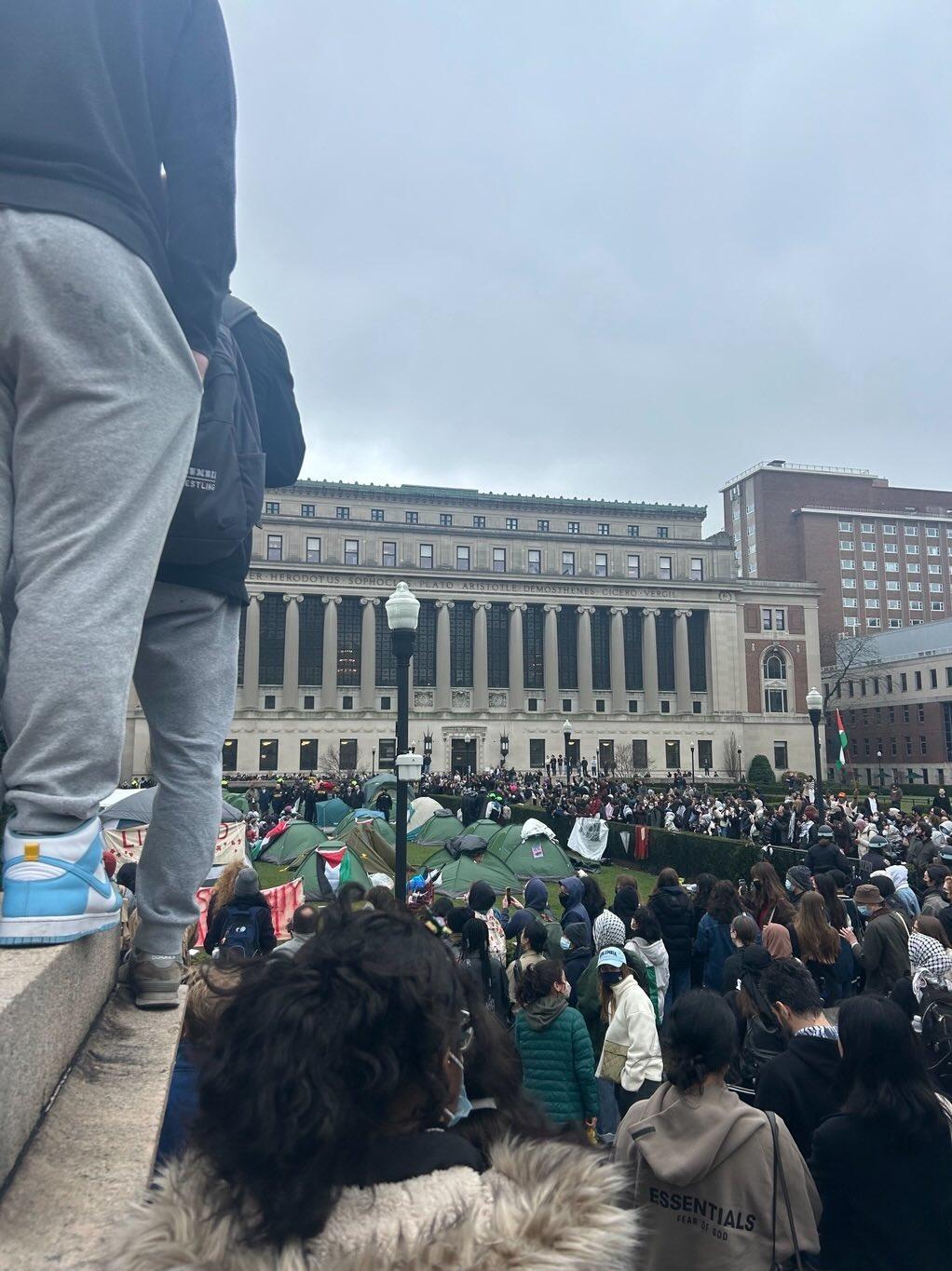 Students gathered by Columbia University's campus protesting. Photo courtesy of Jane.