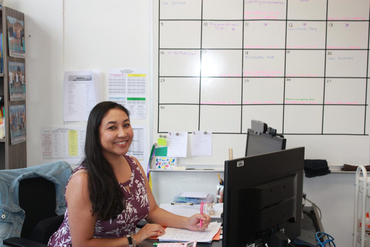 Ms. Diaz at her desk where she grades and teaches her class. Stay tuned for other upcoming new teacher features!