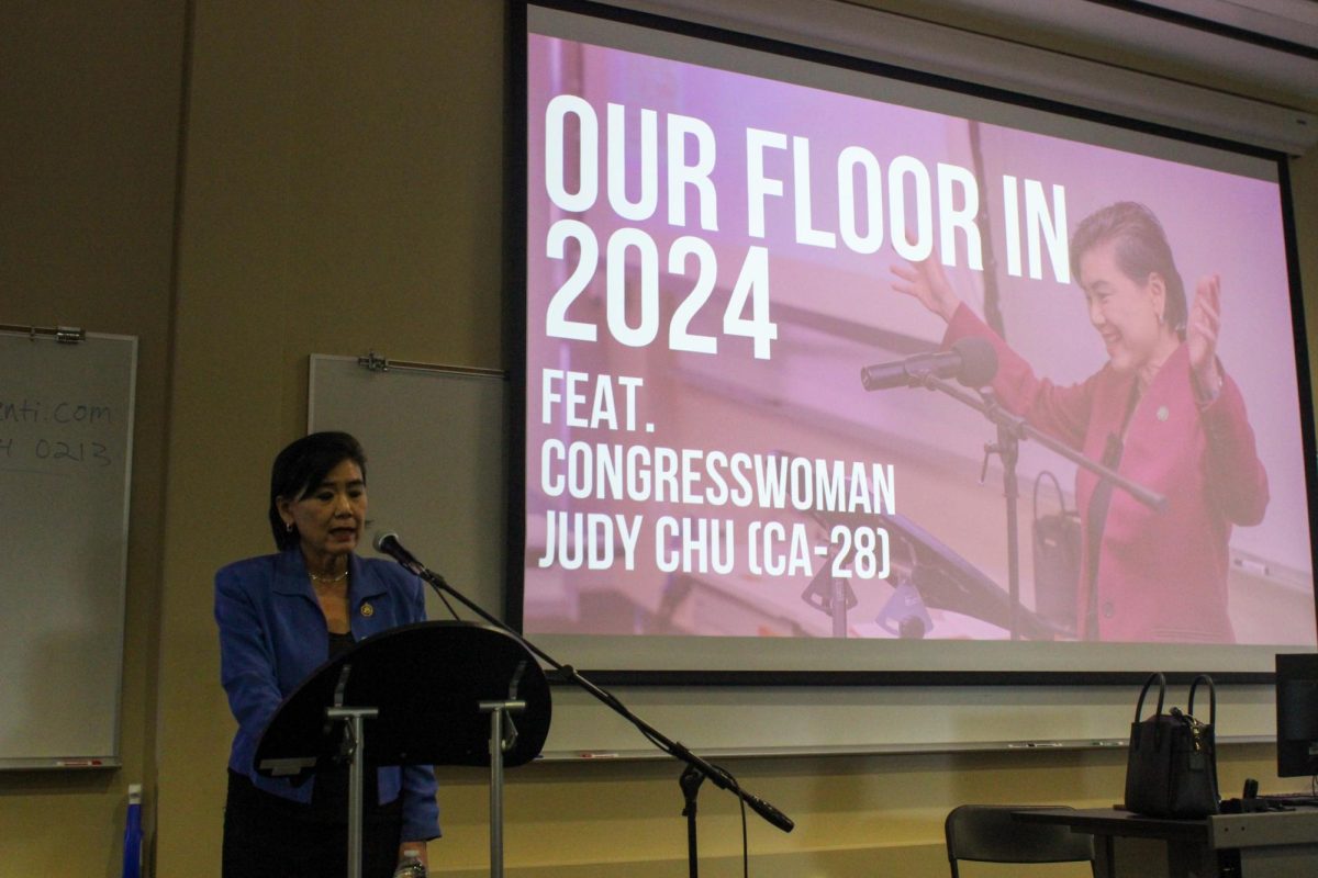 Congresswoman Judy Chu presenting her speech in the Lecture Hall