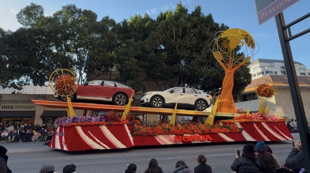 The beautiful Honda float at the Rose Parade on New Year's Day.