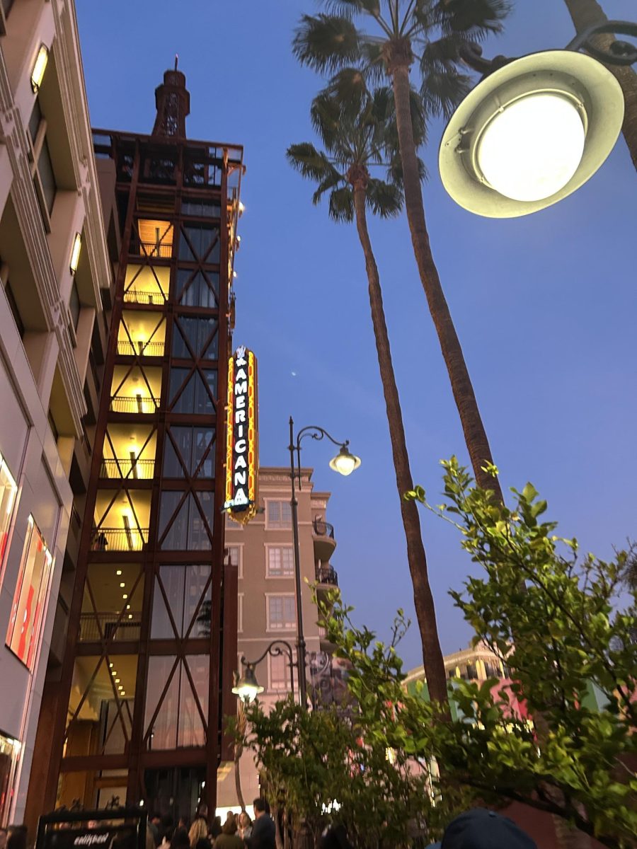 The flashing light of the Americana at Brand, in Glendale, California. 