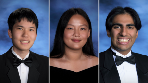 Left to right: Valedictorian Kevin Wu, Baccalaureate Senior Heather Lam, Baccalaureate Senior Tejas Patel